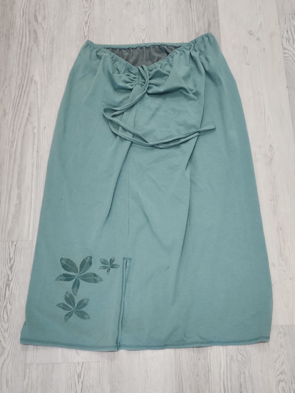 Casual Teal Drawstring Maxi Skirt‎ with Floral Accent